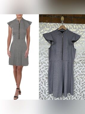 Zoe by Rachel Zoe Houndstooth Zip Front Dress Sz 14 Quiet Luxury Retro